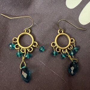 Elegant Gold and Teal Dangle Earrings